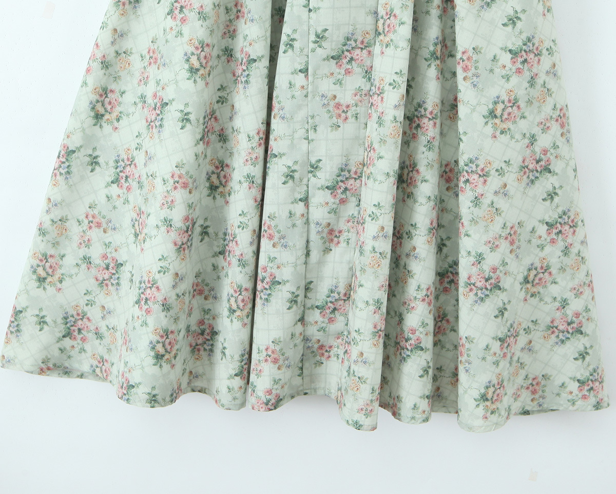 Green Floral Print Pleated Strapless Dress