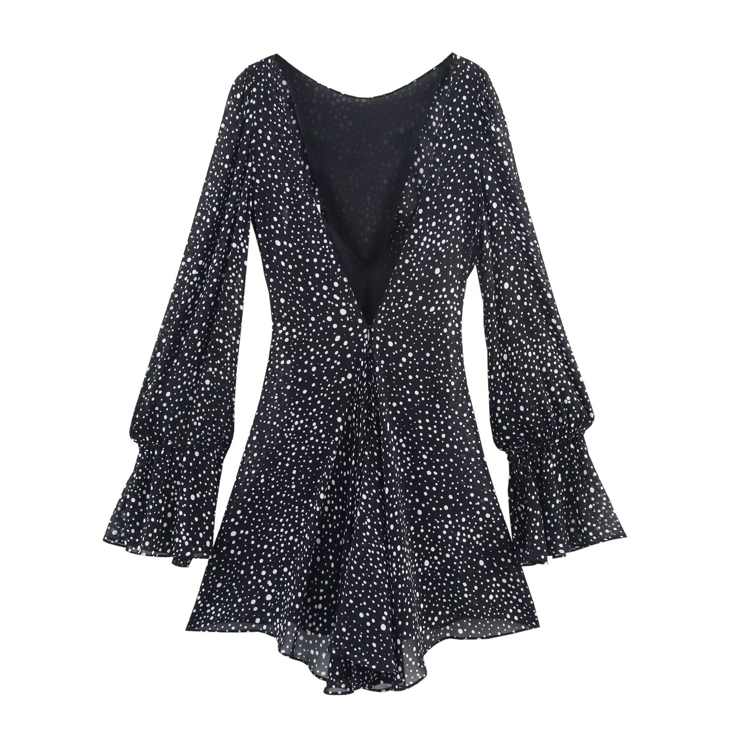 Women's Clothing Trumpet Sleeve Ruffle Polka Dot Short Skirt