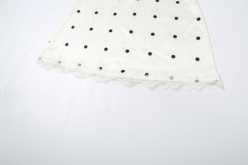 Sexy neck hanging lace edge polka dot high waisted dress