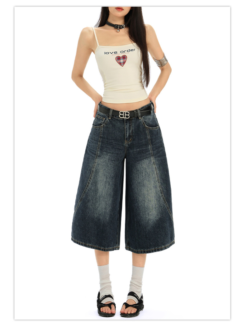 Women's Denim Pants Dark Color Versatile Loose Wide-Leg Design Sense Straight Leg Pants