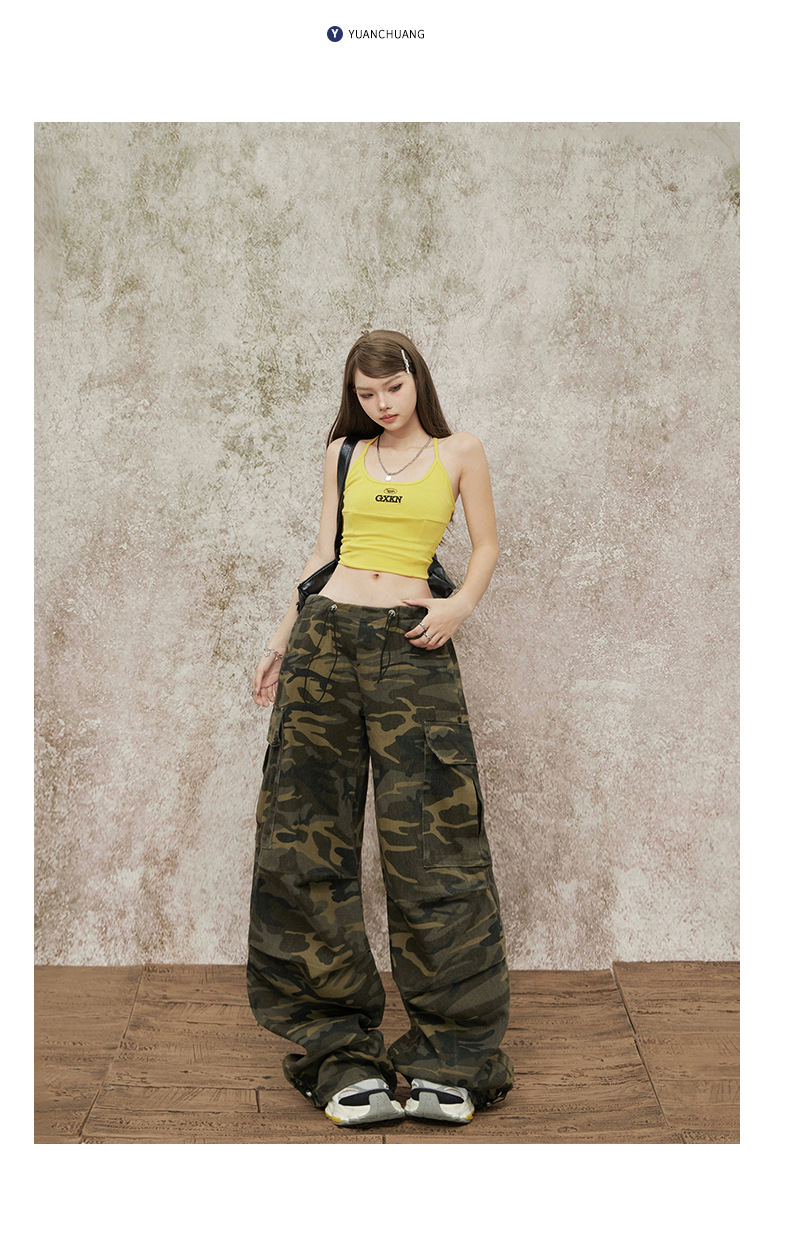 Women's Casual Work Pants Waist Cuffed Loose Slim Wide Leg Pants