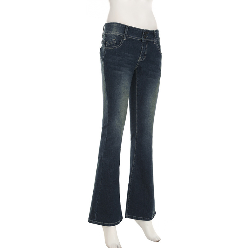 Low waist wash water slimming versatile slim fit flared jeans