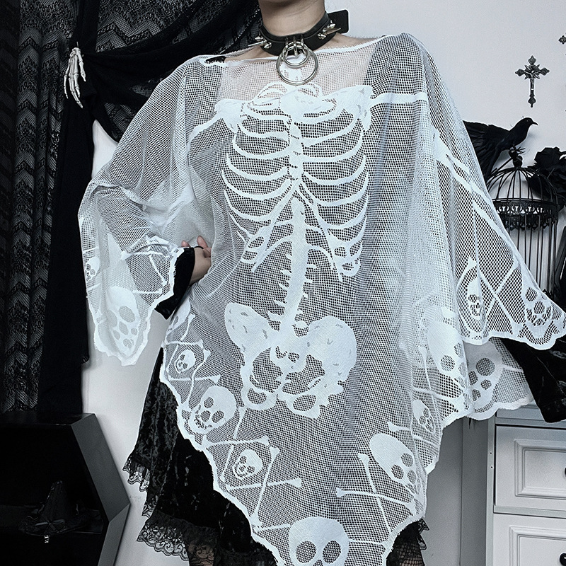 Sexy One-Shoulder Skeleton Print Cape