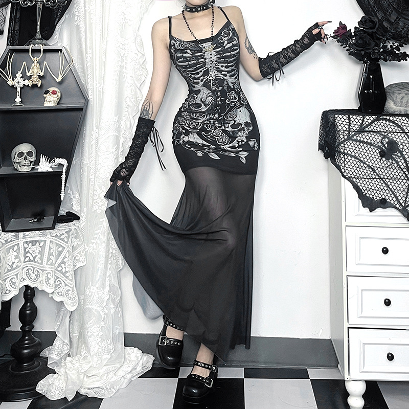 Hooded Sleeveless Skull Streetwear High Waist Bodycon Dress