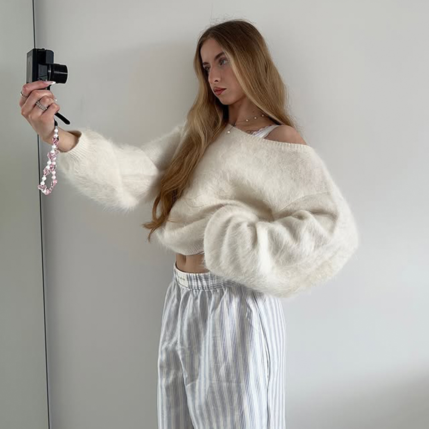 Ladies Relaxed Round Neck Plain Furry Sweater