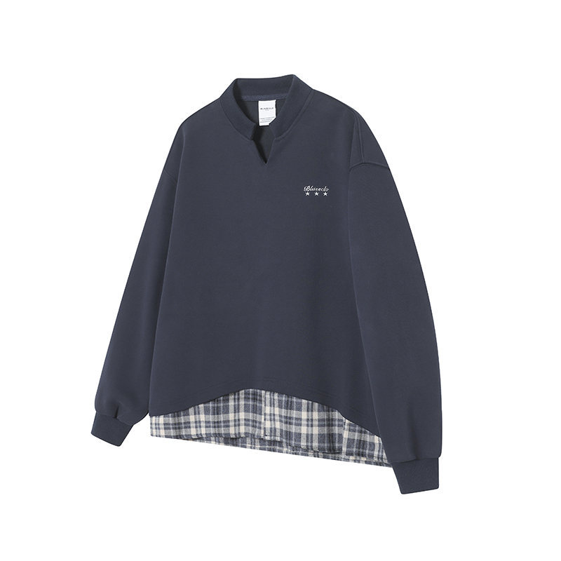 Oversized Faux Layered Vee Cut Letter Print Hoodie