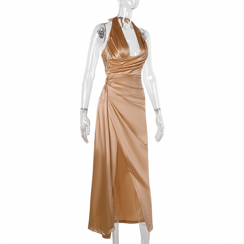 Slim Hanging Neck Gathered Dress