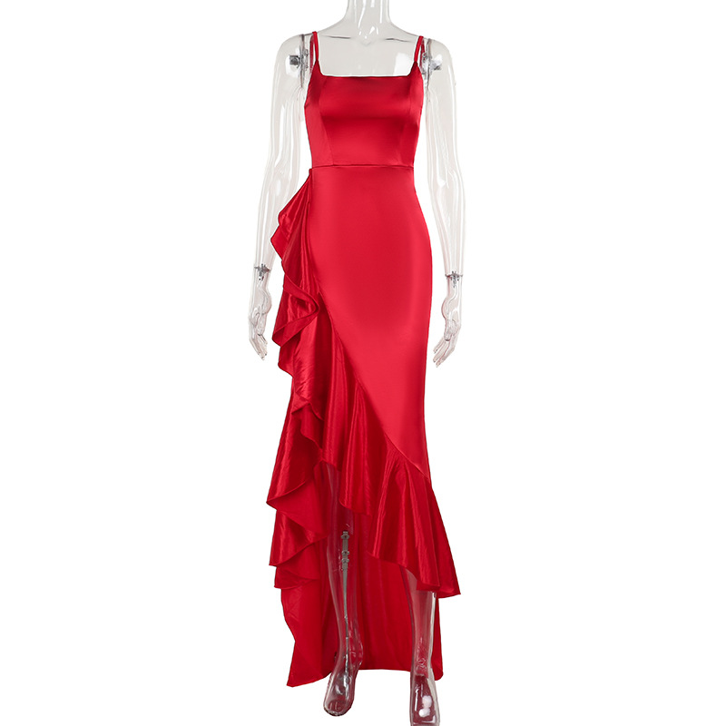 One-Shoulder Sleeveless Flounced Hem Polyester Spandex Dress