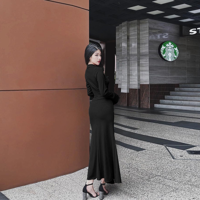 Bodycon Crossover Plunge Long Sleeve Dress