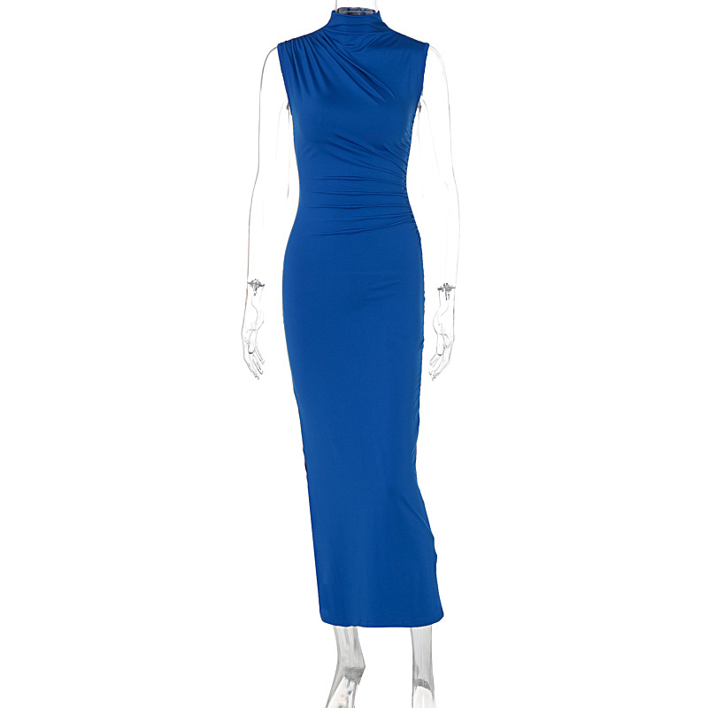 Mock Neck Side Split Bodycon Maxi Dress