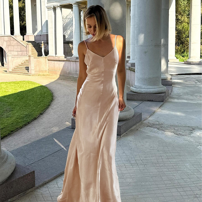 High Waist Polyester Plunging Low Back Dress