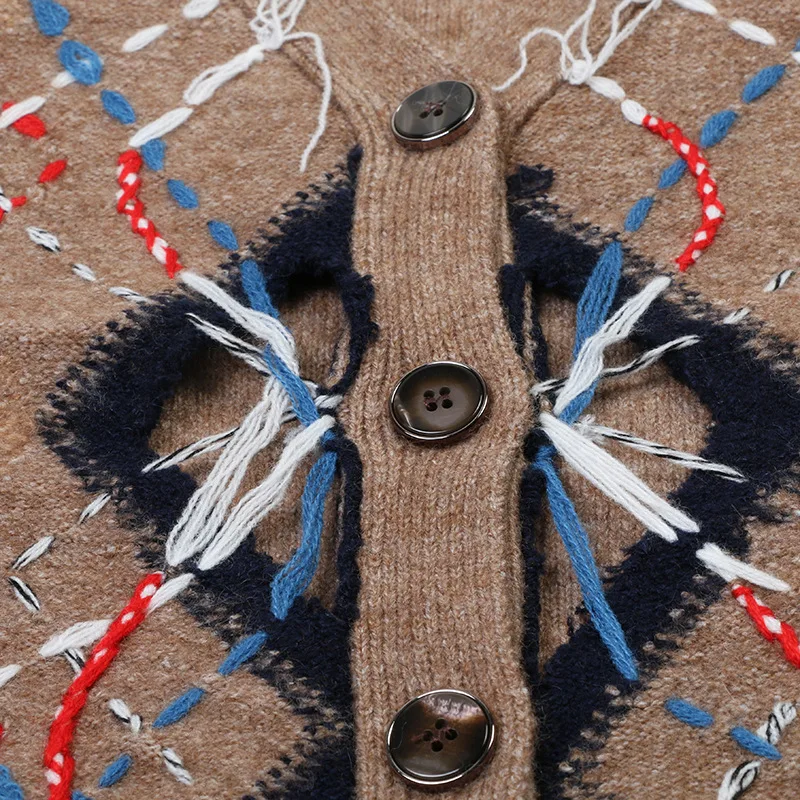 Ladies Oversized Wool Blend Button Front Fringe Cardigan