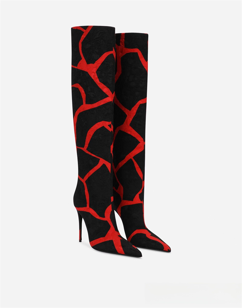 Pointed thin heel leopard print long boots for women's fashionable and sexy high boots for women's shoes