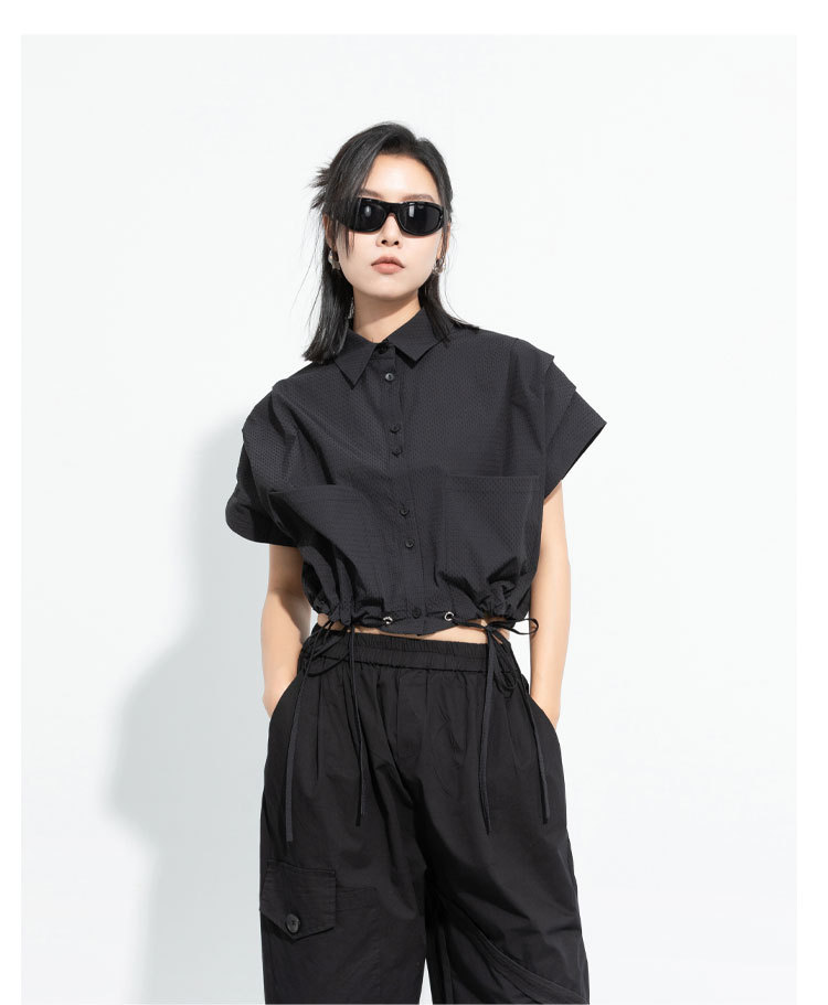 Ladies Streetwear Oversized Half Sleeve Collar Shirt