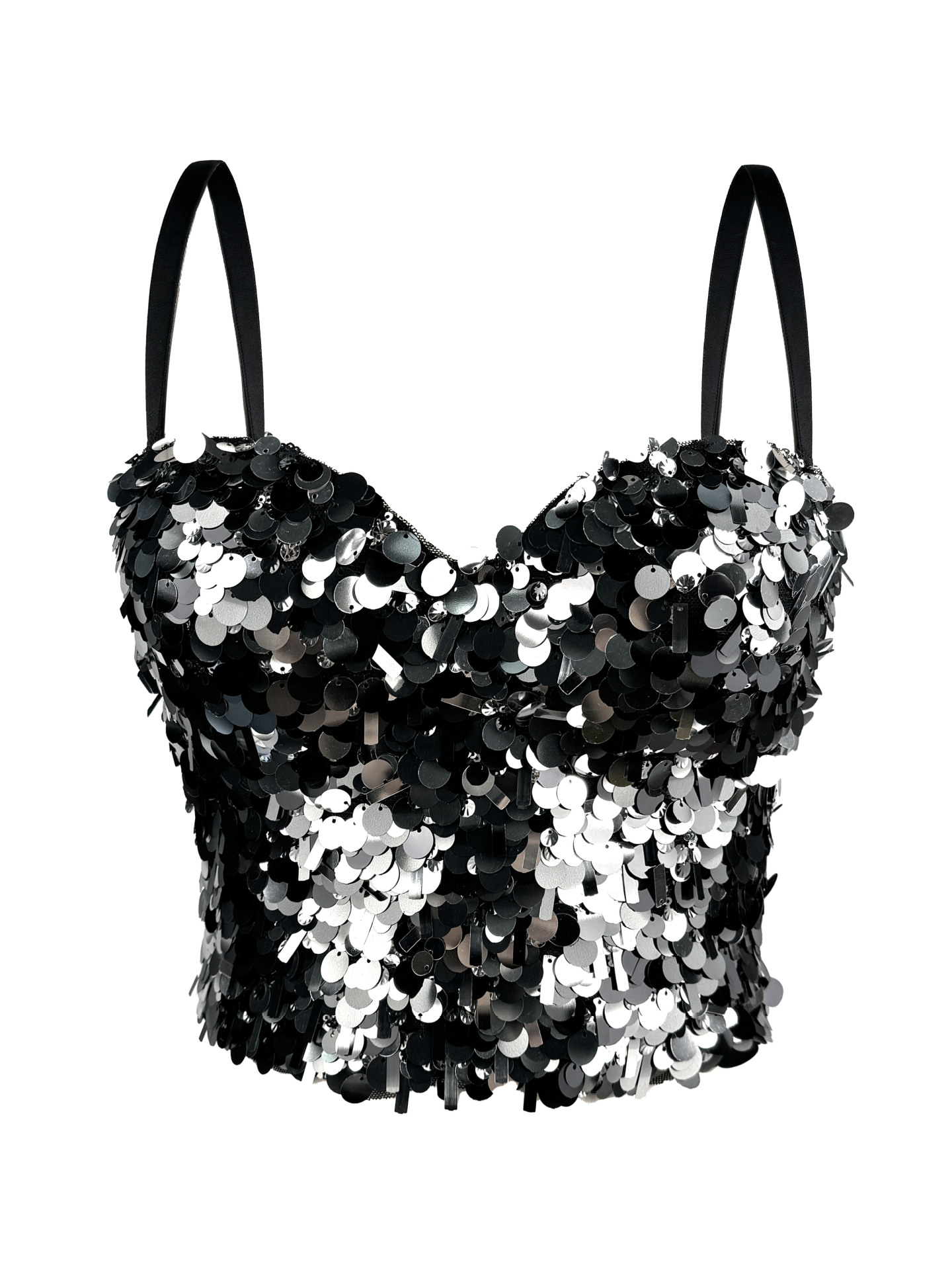 Shiny Sequin Strapless Top Heavy Work Sexy Outerwear Backless Body Shaping Boned Bra Party Performance