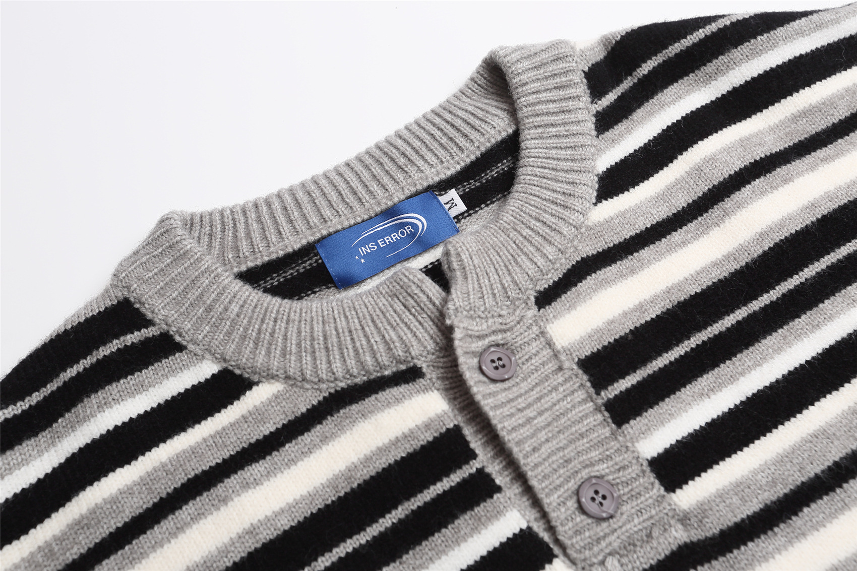 Unisex Oversized Stripe Henley Sweater