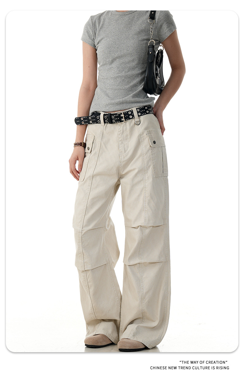 Flared Work Pants for Men and Women Slim Multi-Pocket Simple Loose Casual Pure Cotton Long Pants