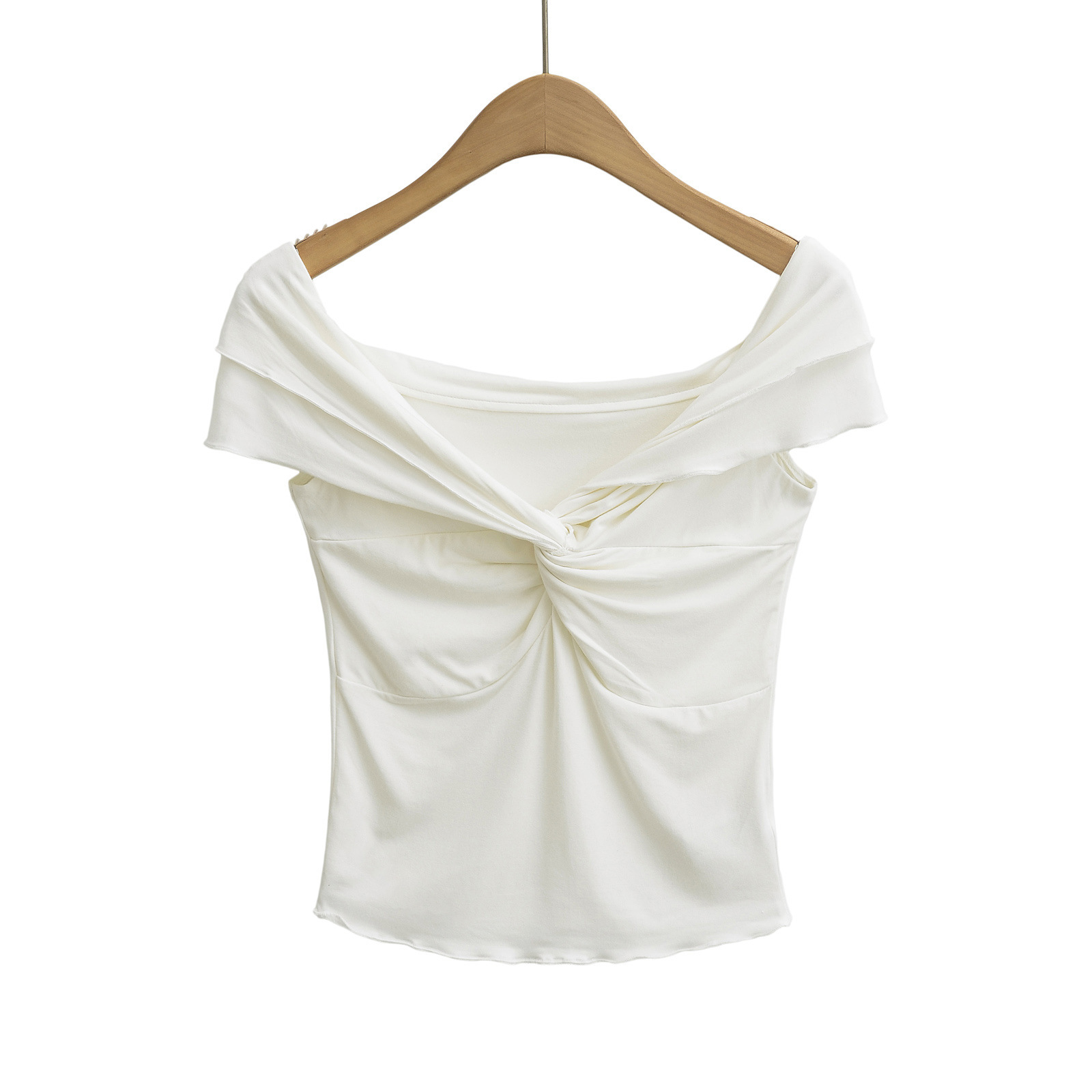 Sexy Asymmetric Neckline Cropped Sleeve Shirt