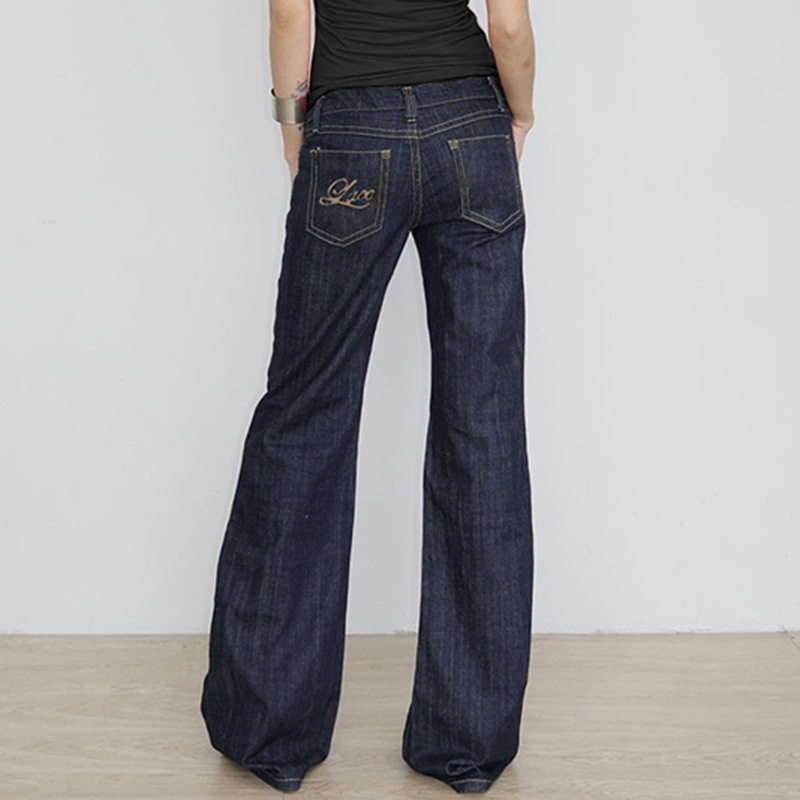 Vintage letter embroidery low waist slimming flared jeans