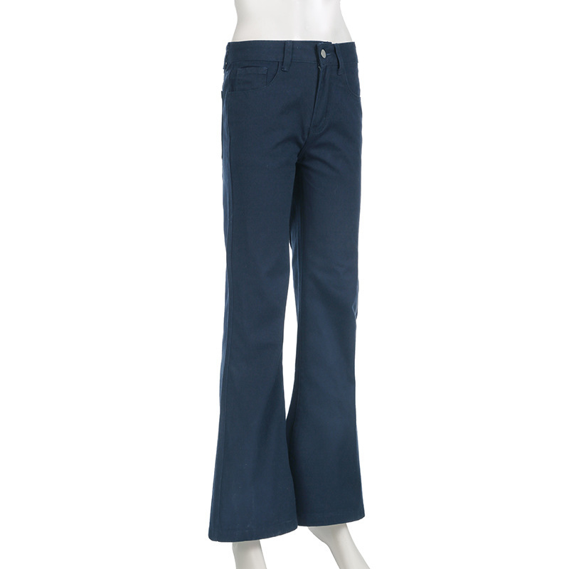 Solid color versatile loose fit slimming low waist jeans