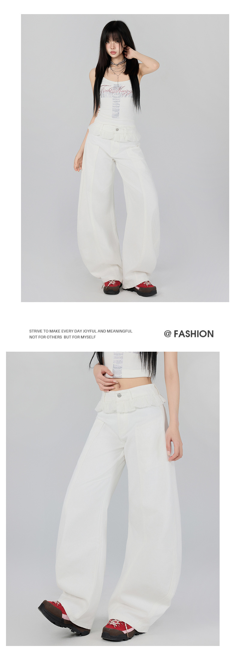 Women's Denim Pants with Lace Hem Design for Body Flare Trousers