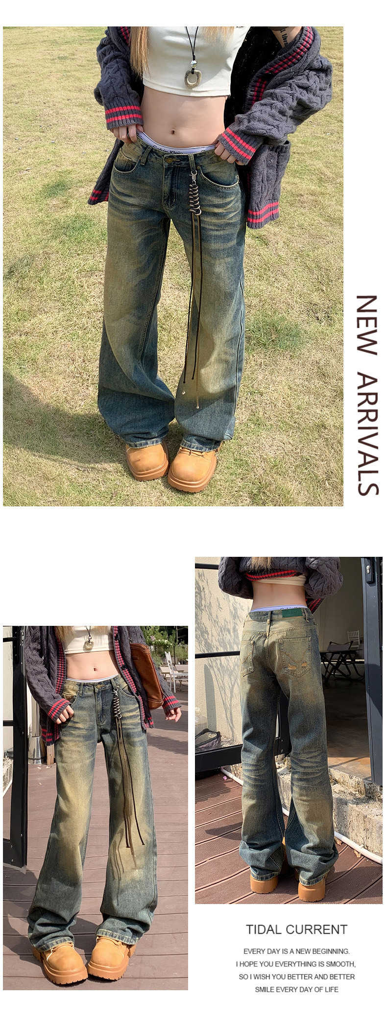Women's Low-Waist Flared Denim Pants Loose Wide-Leg Straight Trousers