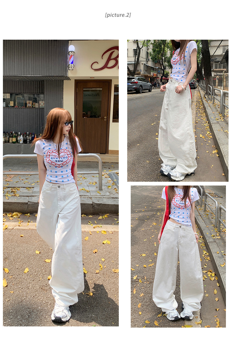 Women's White Pants Loose Slimming Drape High Waist Wide Leg Trousers