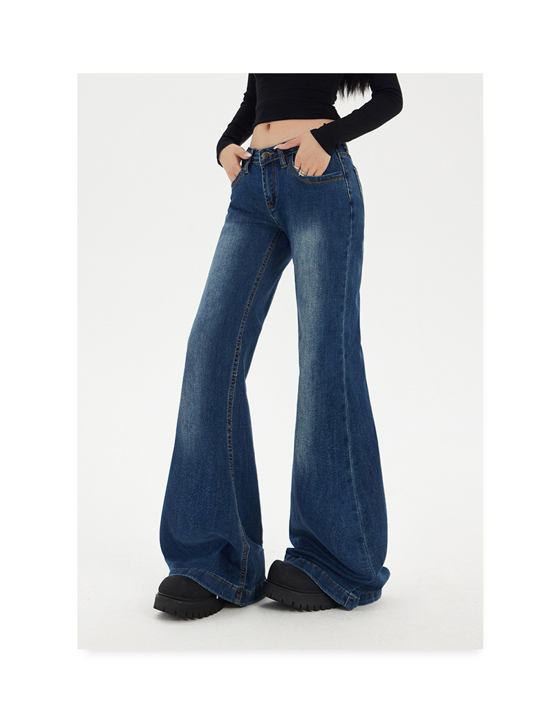 Blue Low-Waist Flared Jeans for Women Autumn Casual Versatile Hanging Flared Pants