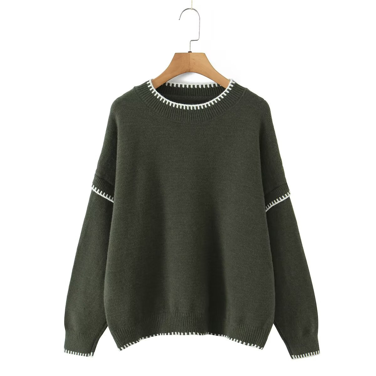 Ladies Long Sleeve Two-Tone Polyester Sweater