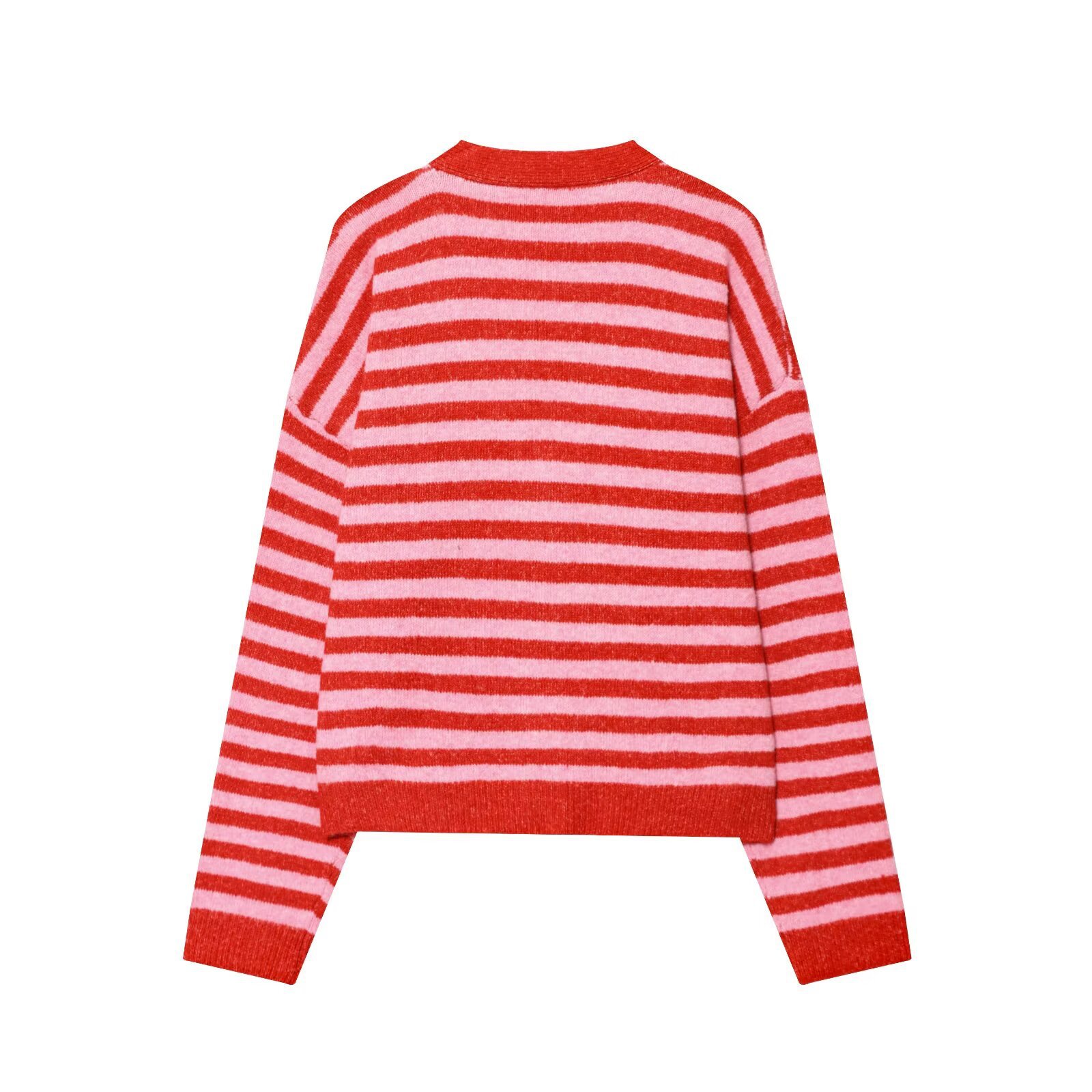 Ladies Button Front Plunge Banded Wrist Length Sweater