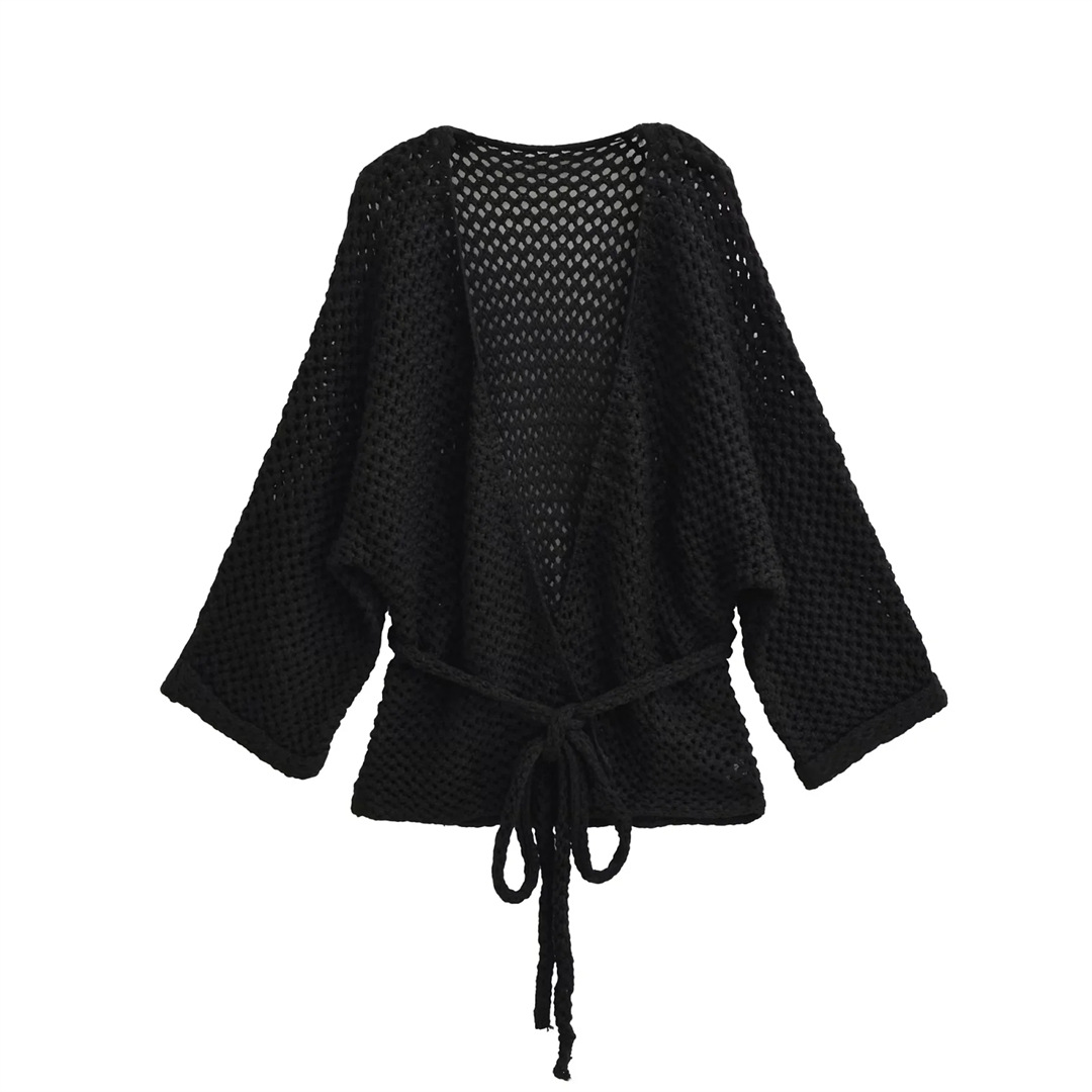 Lazy V-Neck Long Sleeve Plain Cardigan