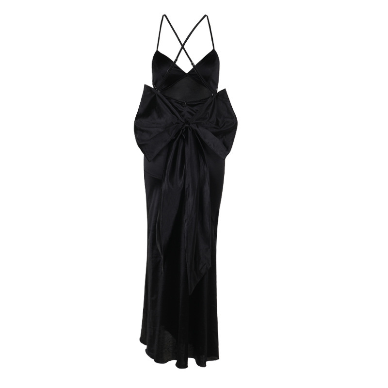 Spaghetti Strap V-Neck Ribbon Tie Dress