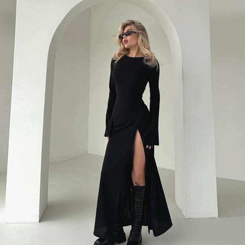 Split A-Line Full Sleeve Shirt Neck Dress