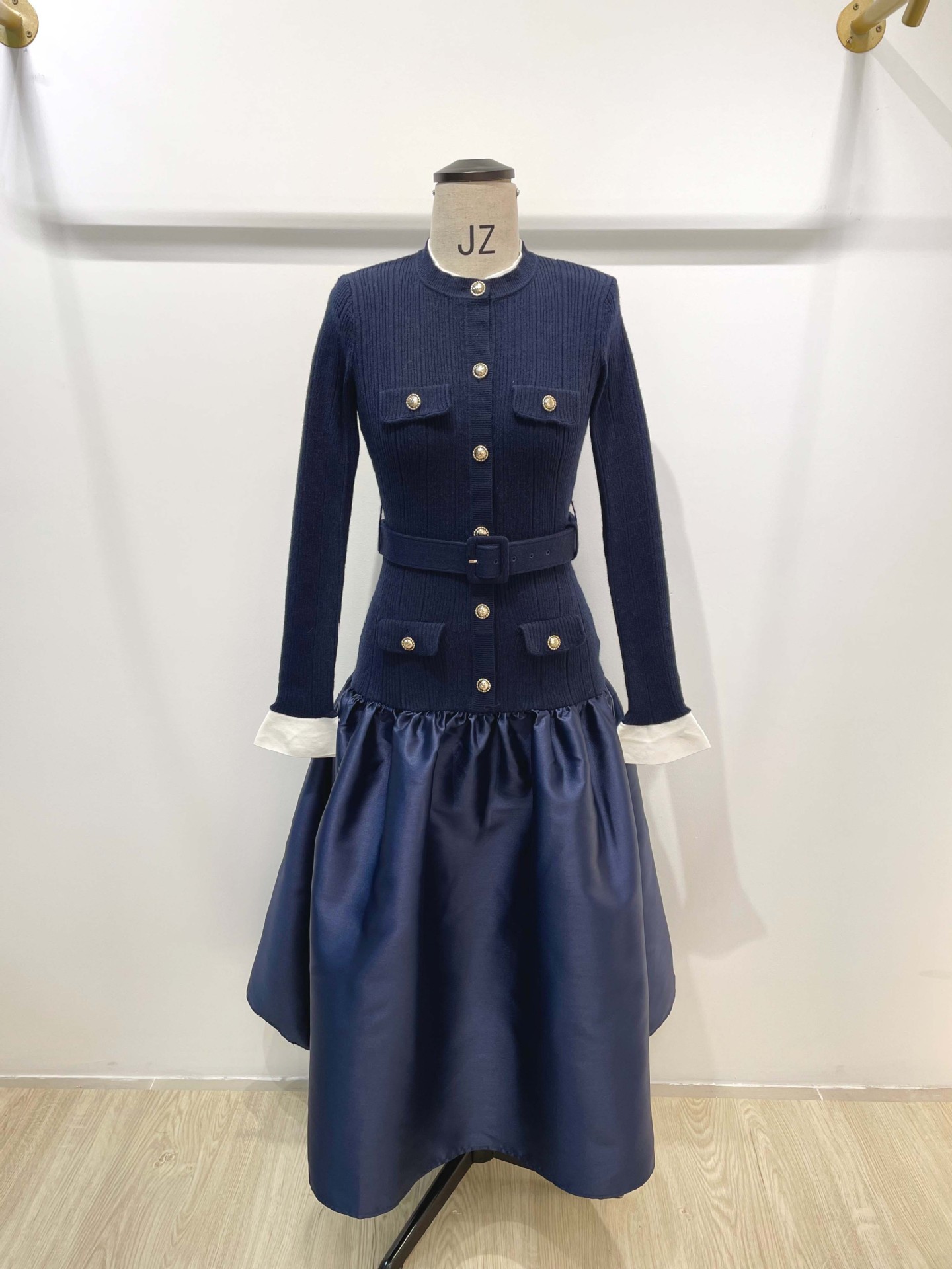 Navy Round Neck Knit Maxi Dress
