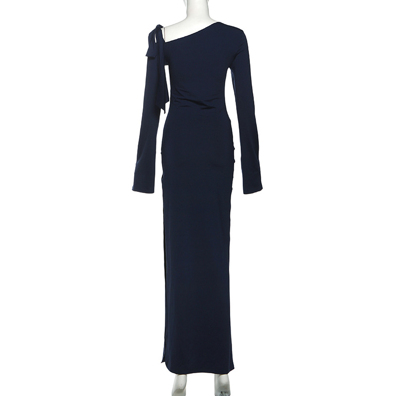 Asymmetric Drape Bodycon Side Split Extended Sleeve Dress
