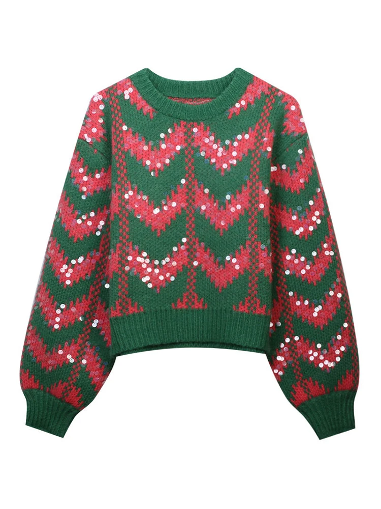 Ladies Sparkle Contrast Block Relaxed Sweater