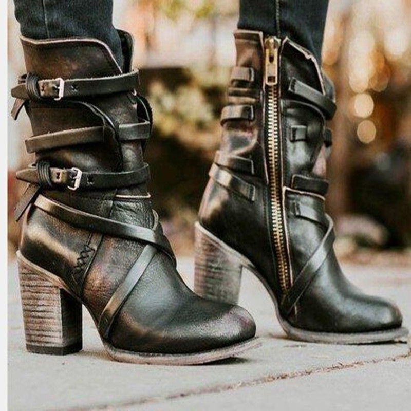 New Spanish medium heeled women's shoes, long boots, women's leather boots