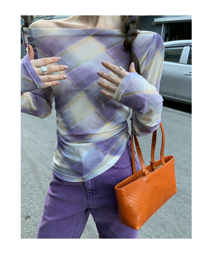 Chic Swinging Collar Grid Tailored Shirt