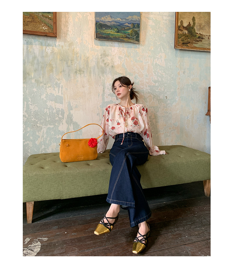 Fragmented Floral Long Sleeve Loose Breeze Shirt