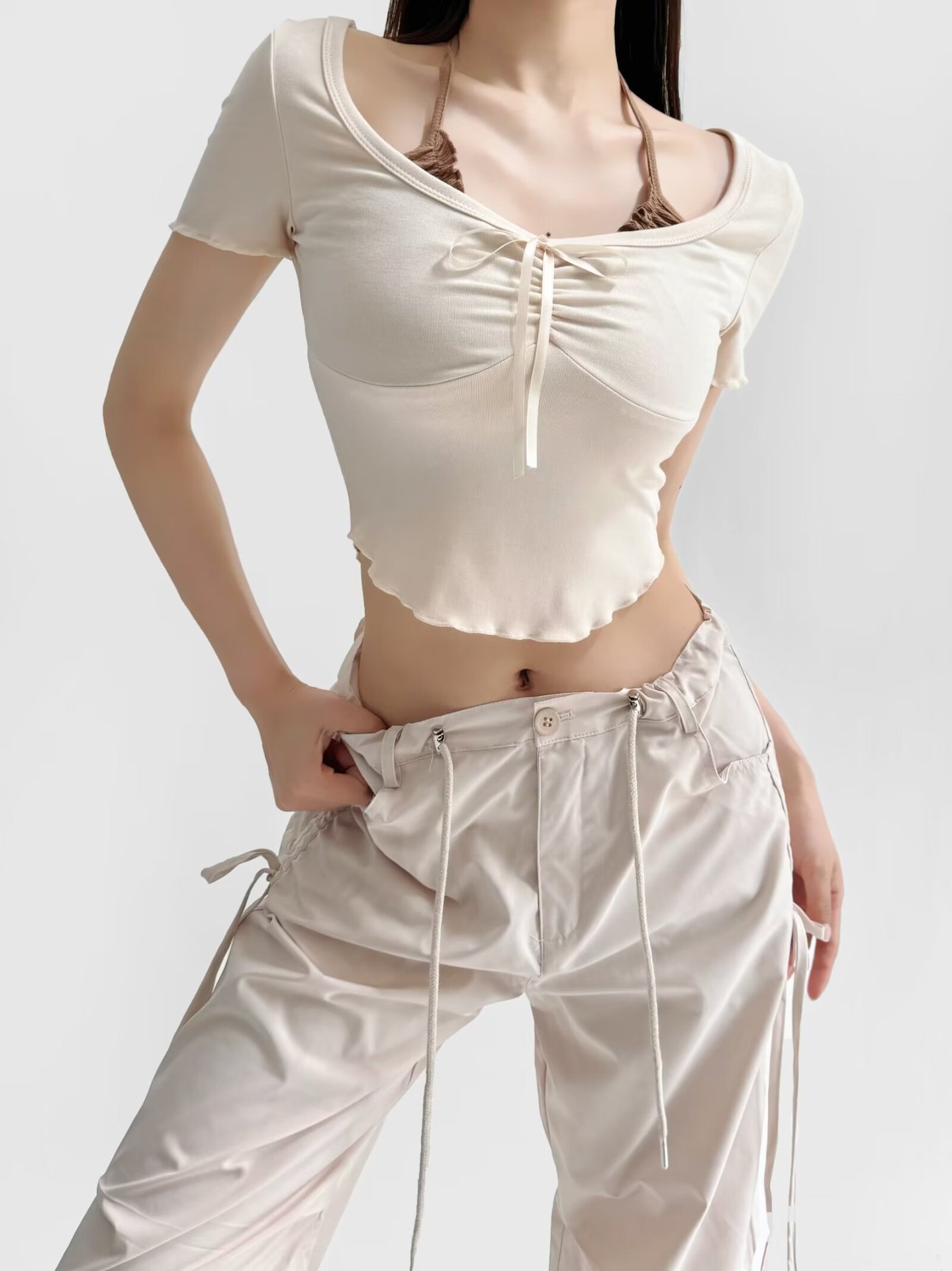 Faux Double Knot Short Sleeve Halter Top