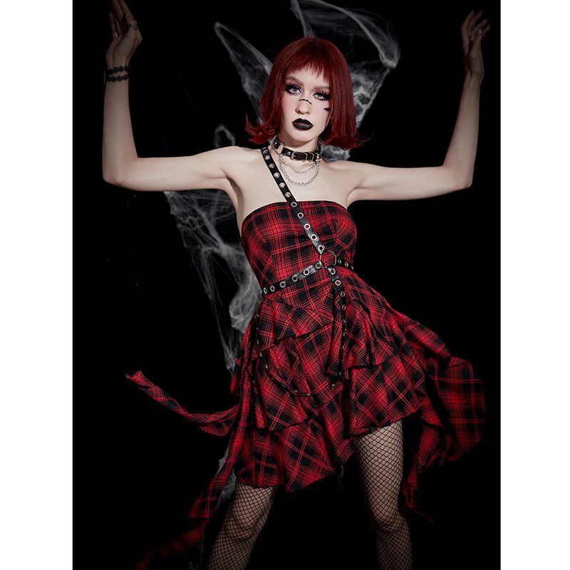 Urban Asymmetric Checkered Tube Dress
