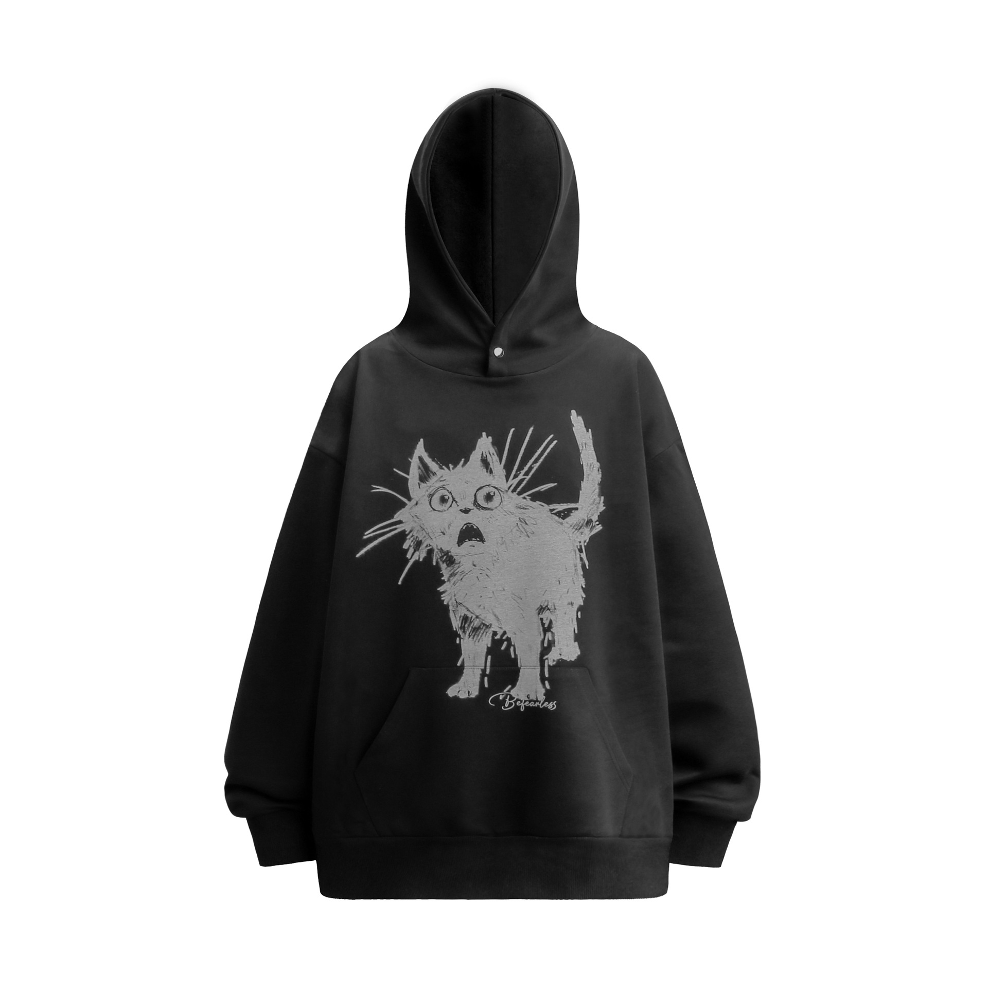 Oversized Streetwear Feline Print Hoodie