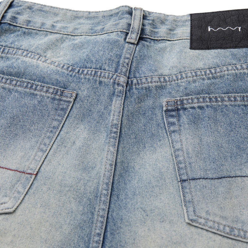 Heavy Washed Fleece Distressed Loose Casual Jeans Men