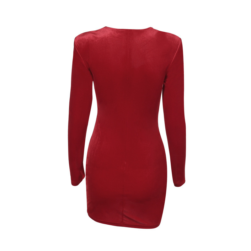 High Waist Bodycon V-Neck Full Sleeve Polyester Dress