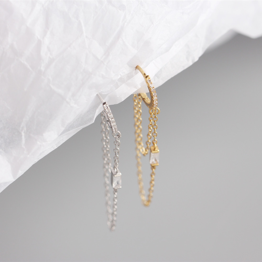 Light Luxury S925 Sterling Silver INS Chain Tassel Design Feel Earrings Ear Buckles Versatile Earrings Female