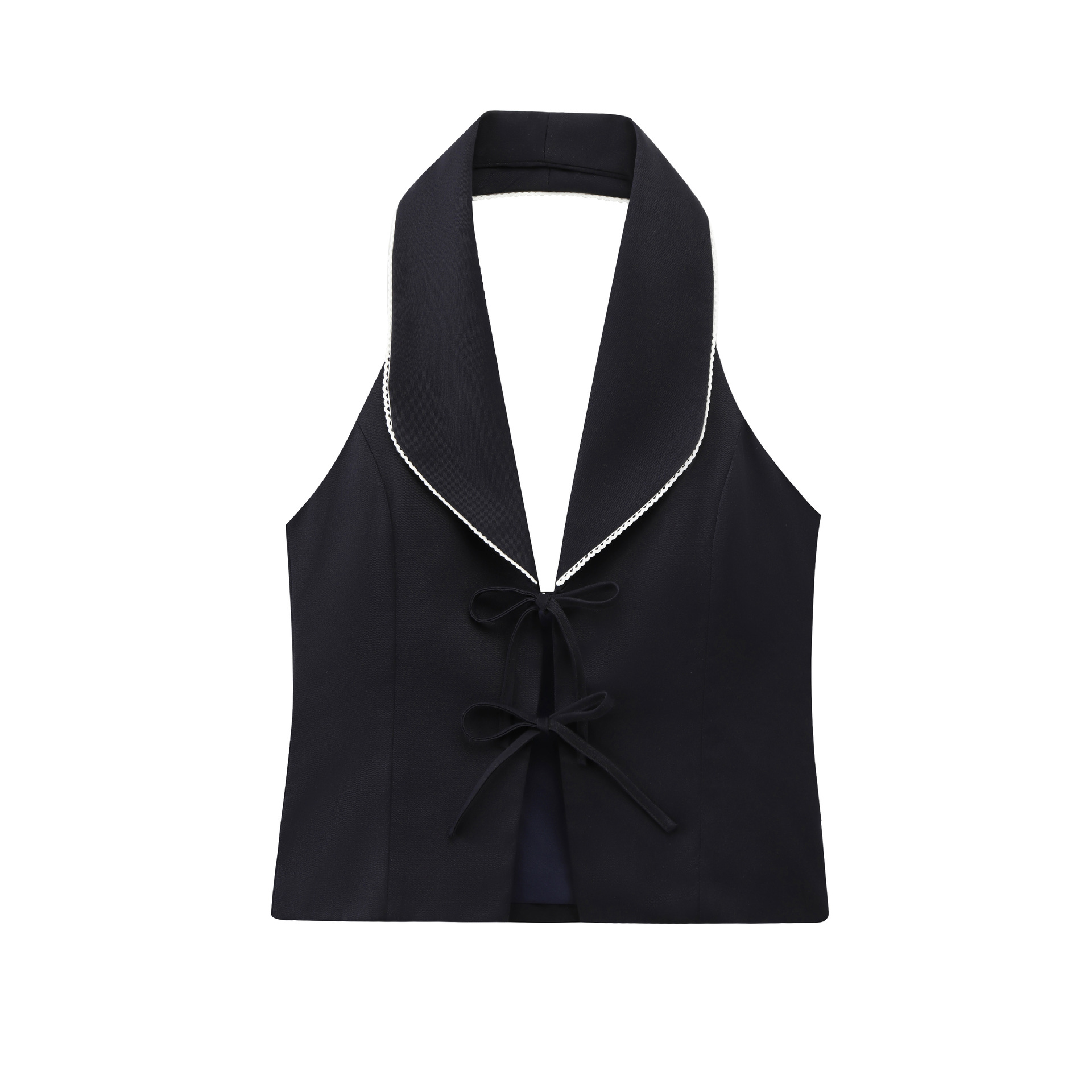 Ladies Solid Color Paneled Halter Ribbon Top