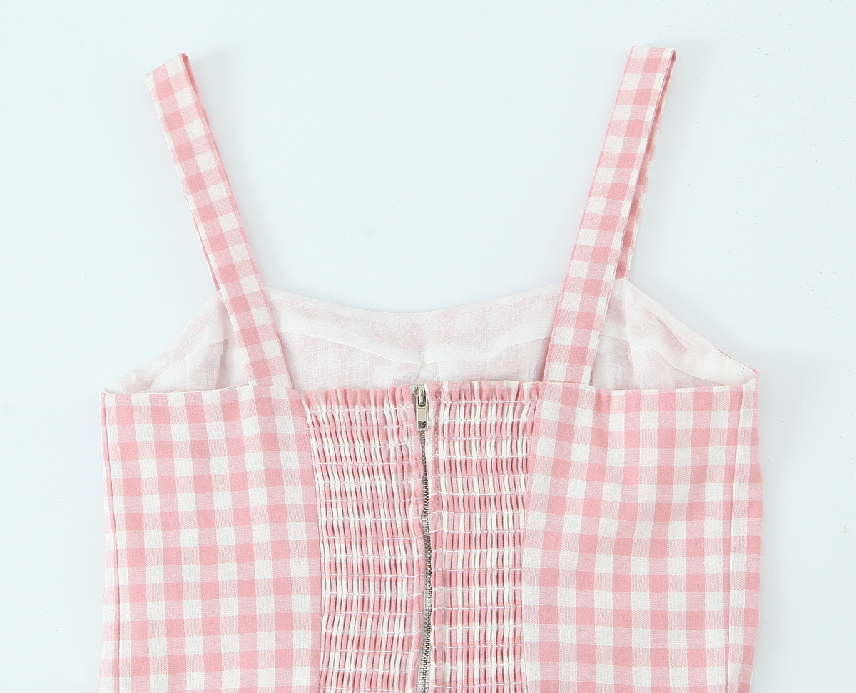 Plaid Belted Bow Suspenders Flared Hem Dress