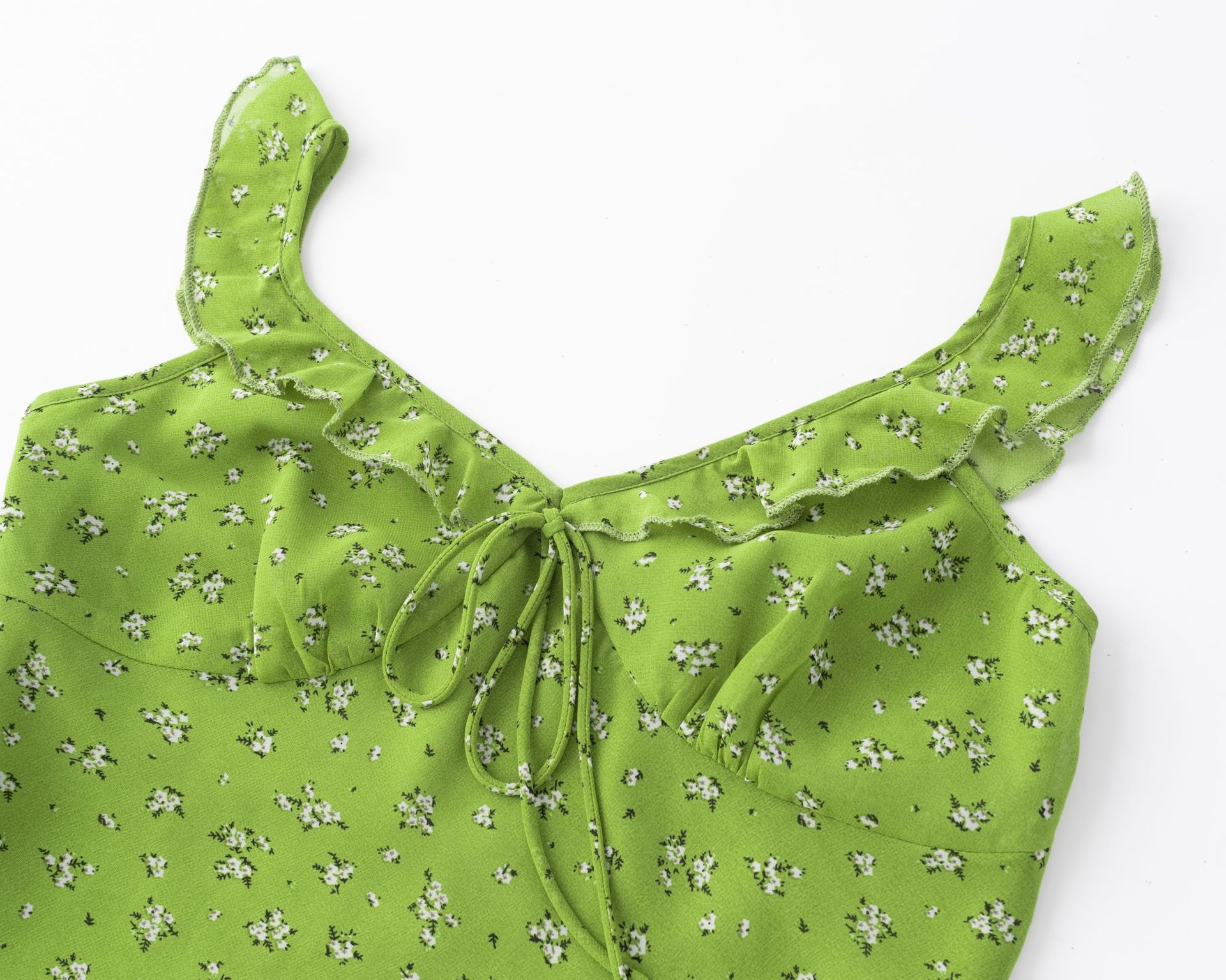 Floral Ruffled V-Neck Waist-Cinched Dress