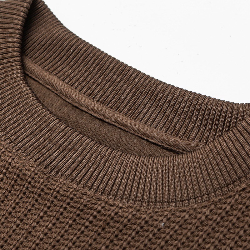 Solid color letter embossed round neck loose knit sweater