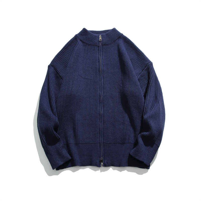 Japanese Workwear Plain Zip Front Cardigan